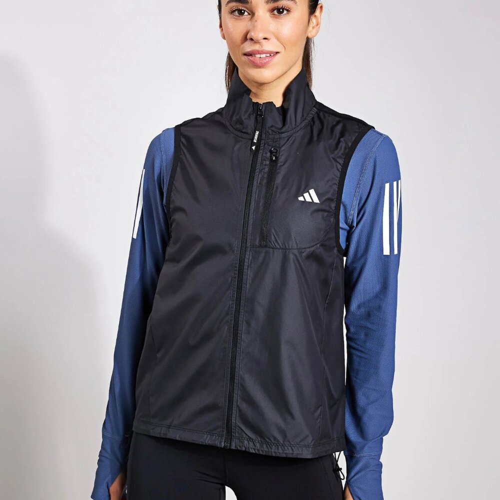 Adidas Women’s Vest Jacket  Black Run Icon Carrera Wind Rdy Zip Reflective Sz L
